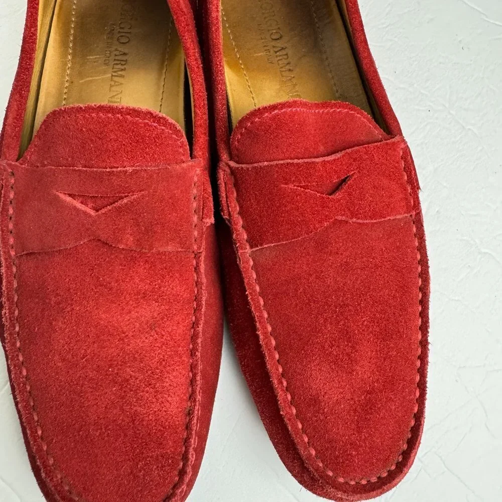Giorgio Armani Driving Shoes Red Suede Size 8.5
